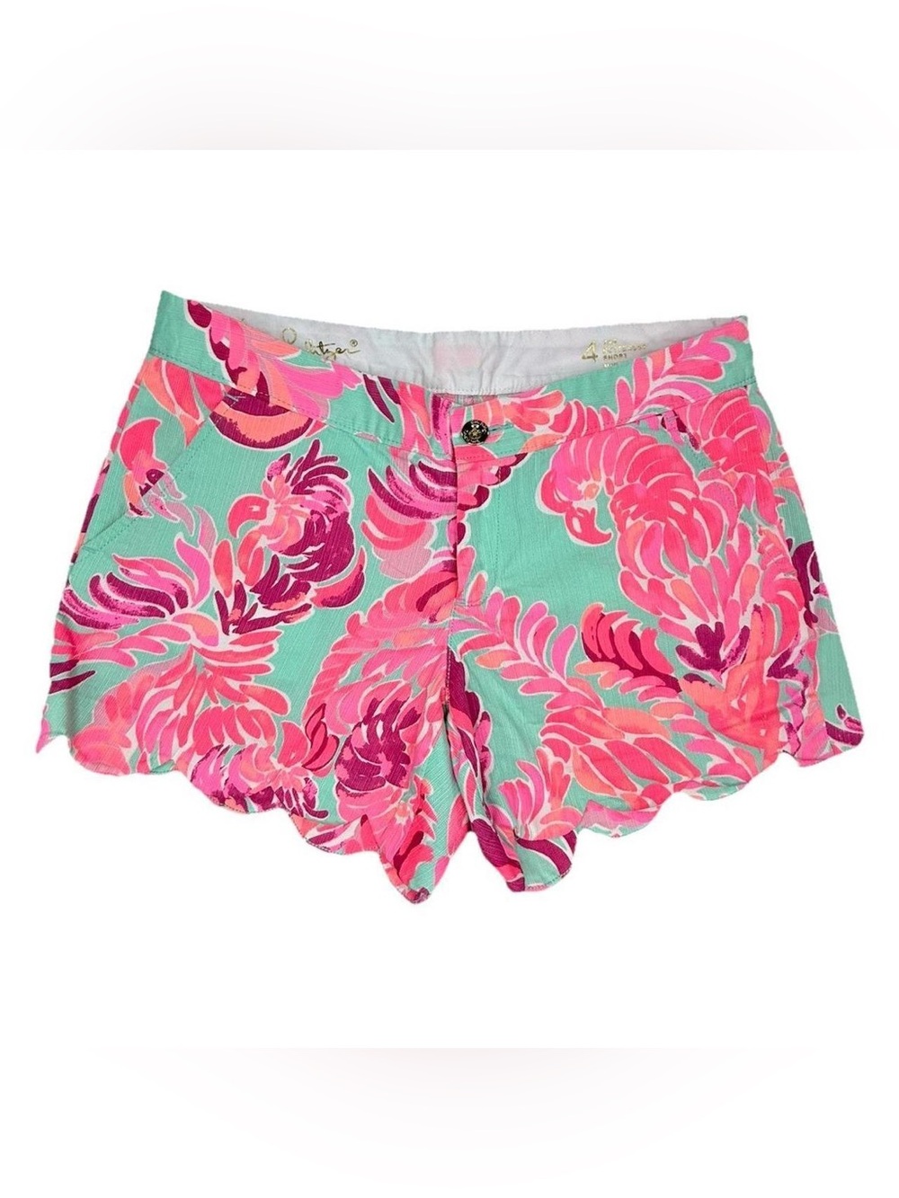 Lilly Pulitzer Buttercup scalloped-hem shorts in print "Love Birds” size 10